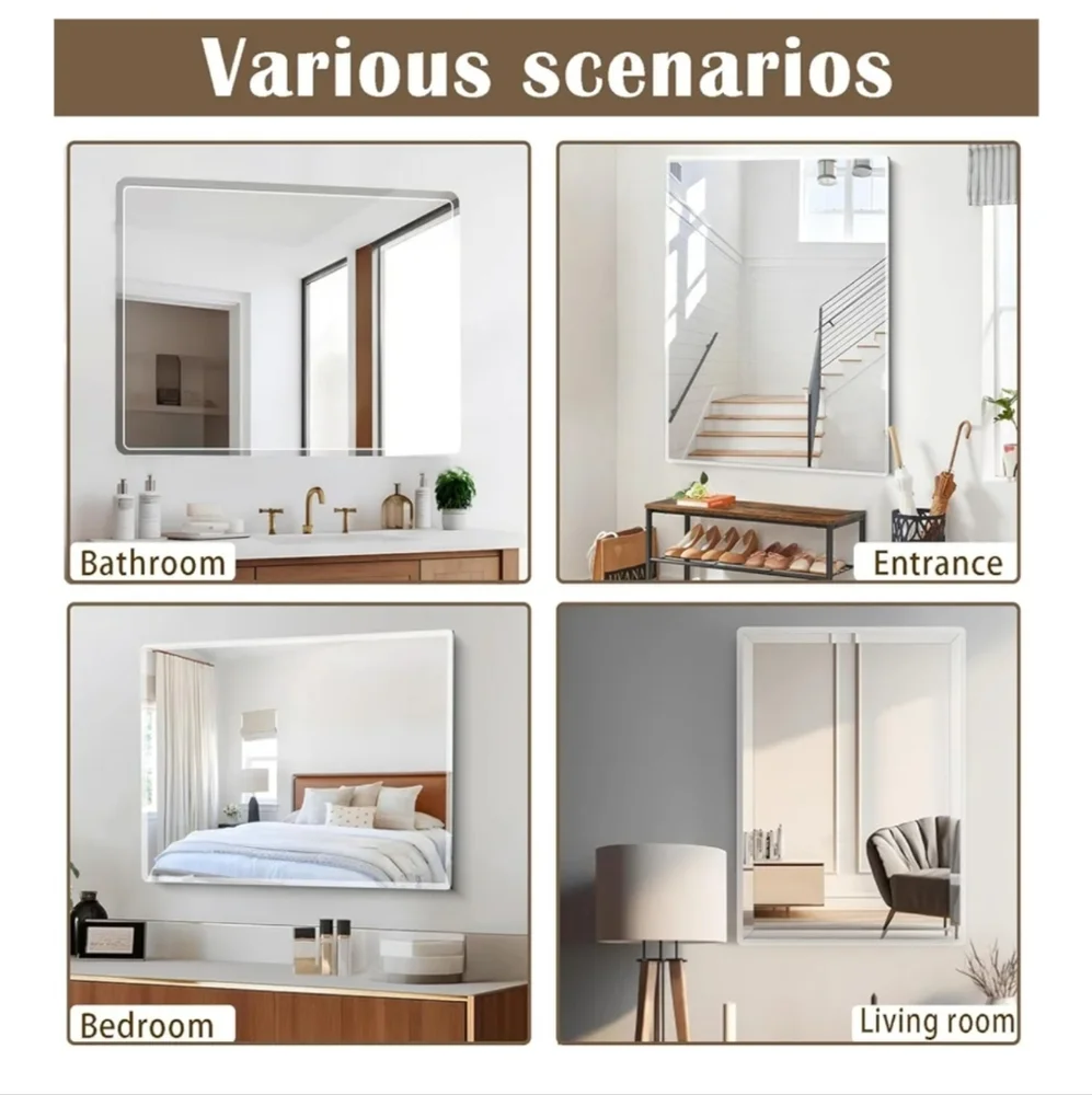 Bathroom-Mirror-for-Wall,12x16in Small Frameless Wall Mounted Mirrors, - Picture 2 of 6